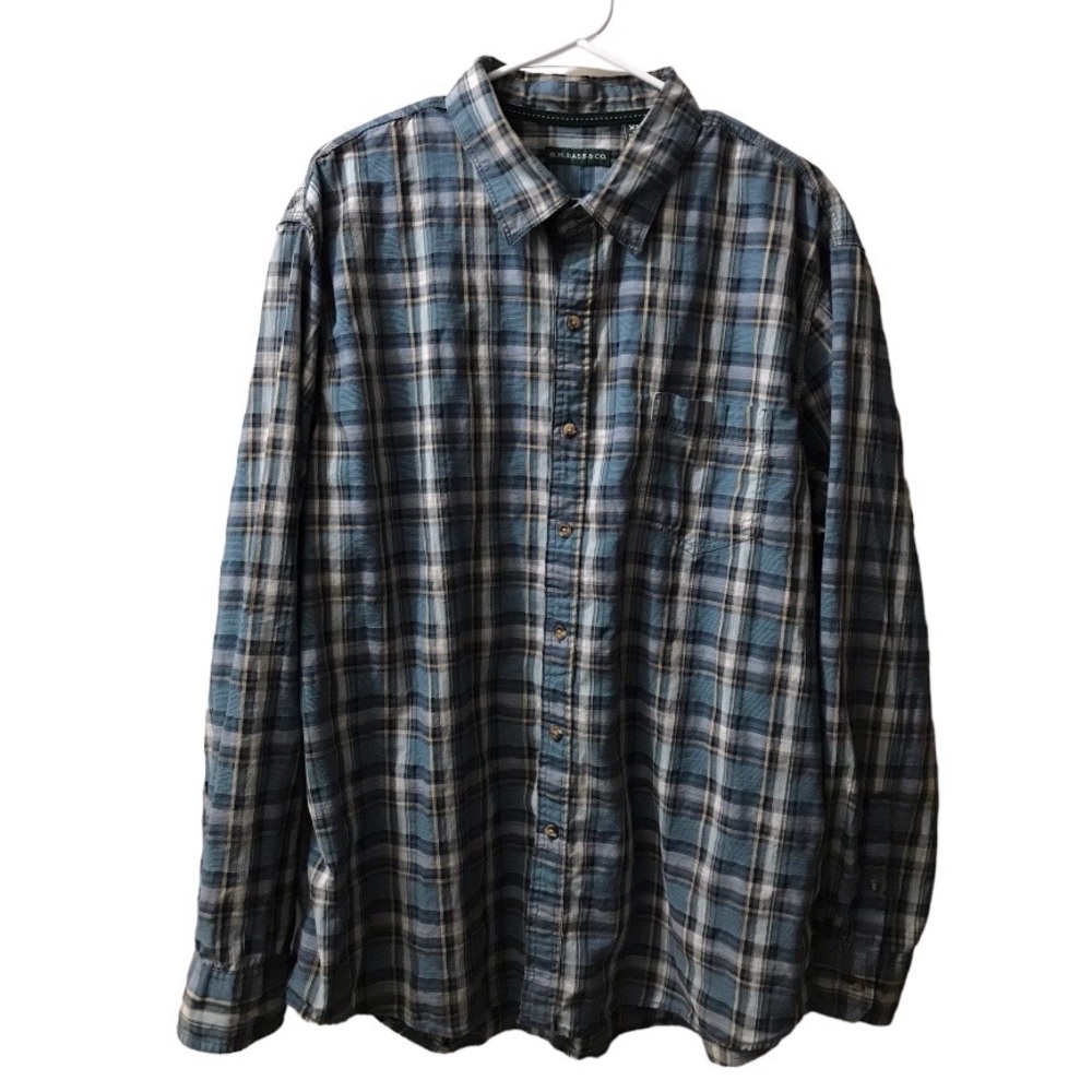 G.H. Bass & Co Plaid Button Up Shirt Long Sleeve Cotton Fall Farm Blue Mens XXL